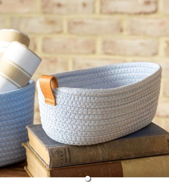 Light Blue Woven Basket 10” | Farmhouse Storage Basket | Decorative Organizer