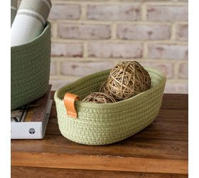 Sage Green Woven Basket 10” | Farmhouse Storage Basket | Decorative Organizer
