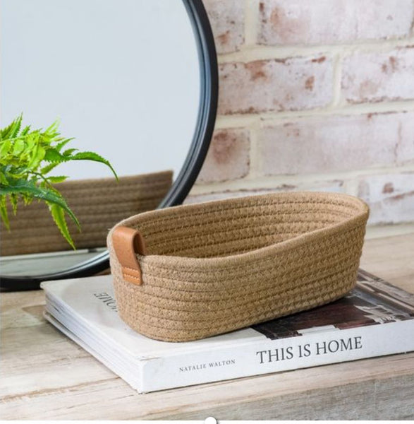 Natural Sand Color Woven Basket 10” | Farmhouse Storage Basket | Decorative Organizer
