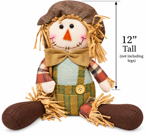 Fall Scarecrow Shelf Sitter Doll | Rustic Farmhouse Autumn Decor | Girl or boy Scarecrow with Pumpkin