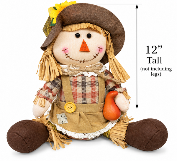 Fall Scarecrow Shelf Sitter Doll | Rustic Farmhouse Autumn Decor | Girl or boy Scarecrow with Pumpkin