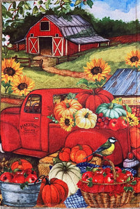 Fall Truck, Pumpkins & Barn Garden Flag 12" x 18"