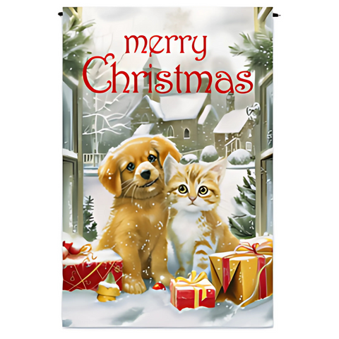 Dog & Cat Merry Christmas Garden Flag
