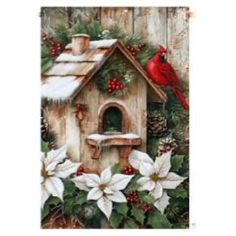 Cardinal & Birdhouse Winter Garden Flag