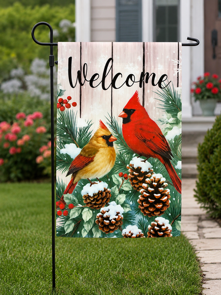 Winter Cardinals Welcome Garden Flag | Double-Sided Holiday Yard Flag | Snowy Pinecone & Evergreen Outdoor Flag