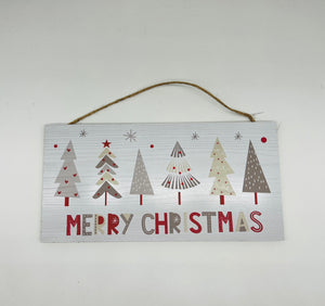 Merry Christmas w/trees sign 12" x 6"