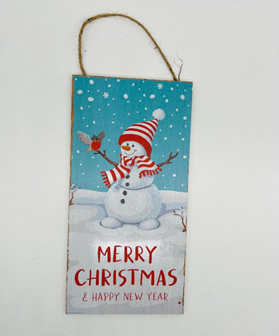 Merry Christmas Snowman Wood Sign 12" x 6"