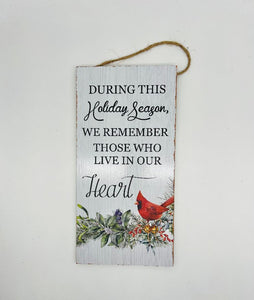 Holiday In Memory Cardinal Wood Sign 12" x 6"