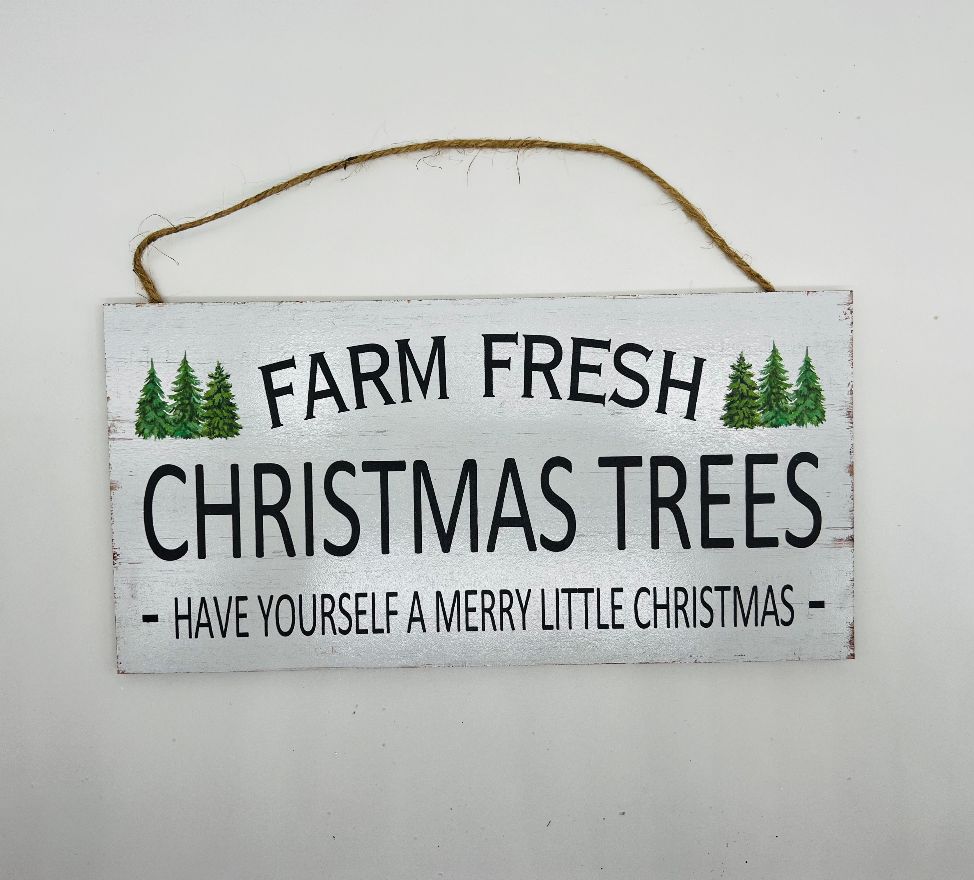 Farm Fresh Christmas Trees Wood Hanging Sign 12" x 6"