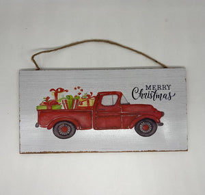 Merry Christmas Red Truck Sign 12" X 6"
