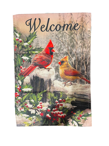 Winter Cardinal Welcome Garden Flag 12" x 18"