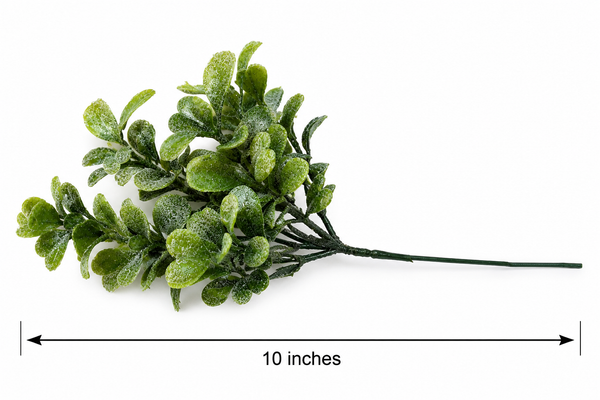 Frosted Boxwood Pick | 10 Inch Artificial Boxwood Stem | Faux Greenery Pick | Holiday Greenery | Christmas Floral Pick