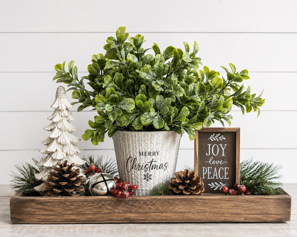 Frosted Boxwood Pick | 10 Inch Artificial Boxwood Stem | Faux Greenery Pick | Holiday Greenery | Christmas Floral Pick