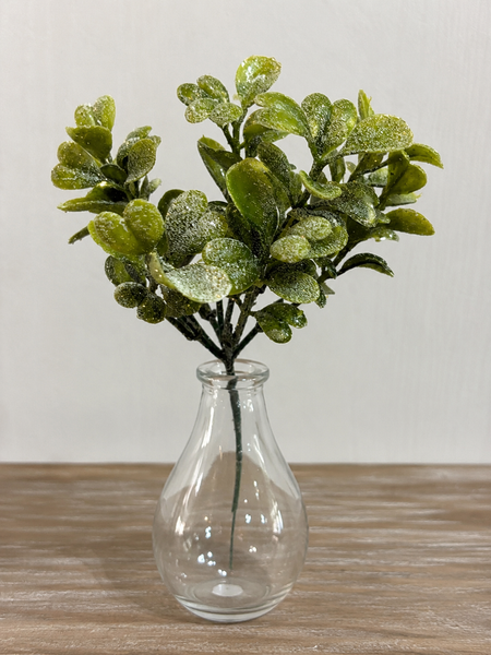 Frosted Boxwood Pick | 10 Inch Artificial Boxwood Stem | Faux Greenery Pick | Holiday Greenery | Christmas Floral Pick