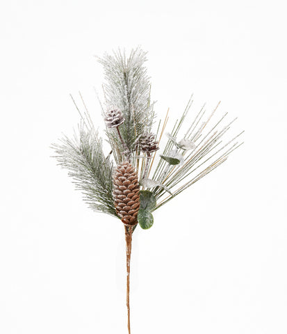 Frosted Pine & Pinecone w/snow winter pick 14"