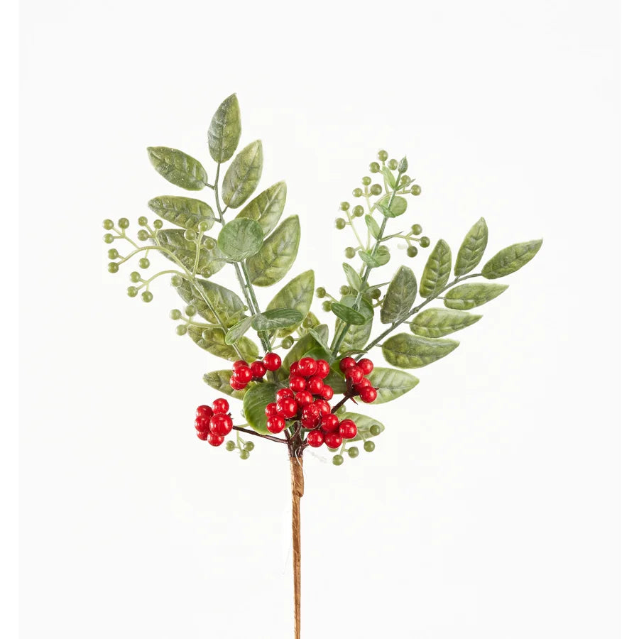 Holiday Mixed Berry & winter greenery Pick 12"