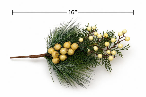 Cream Berry & Frosted Pine Pick | Winter Greenery Stem | Holiday Floral Spray | Christmas Arrangement Pick