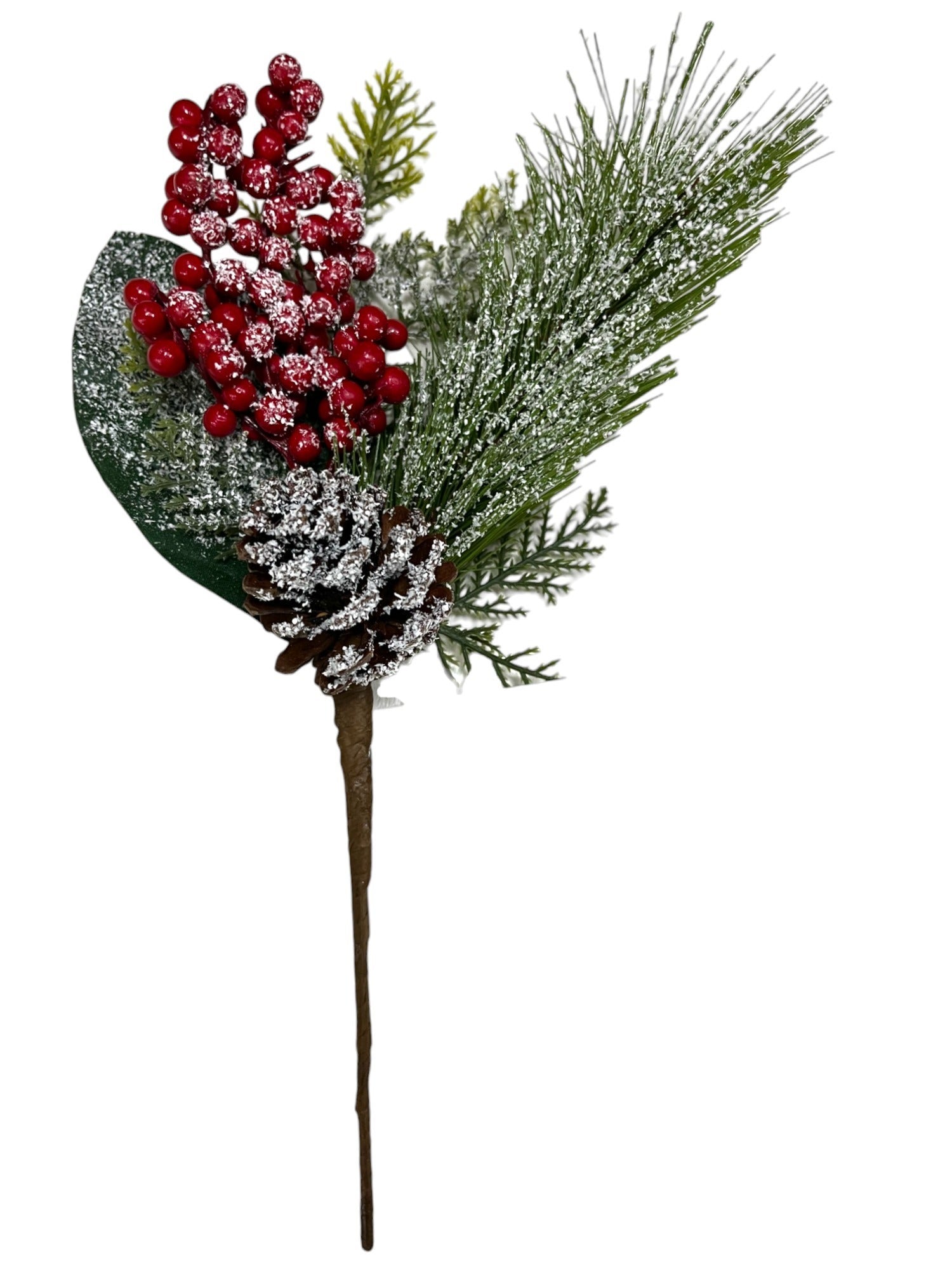 Pinecone, Pine, Berries & Magnolia Leaf 11" frosted winter pick