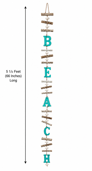 Hanging Beach sign 5.5 Feet long w/natural driftwood