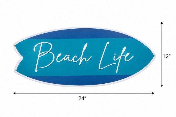 24" Beach Life Surfboard Wall Sign | Coastal Beach House Decor