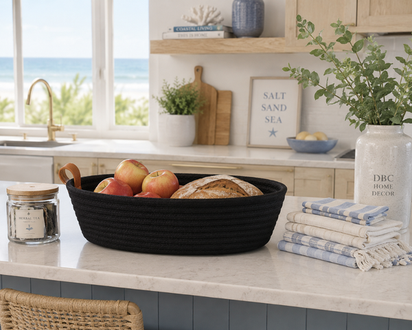 Woven Black Basket 10” | Farmhouse Storage Basket | Decorative Organizer