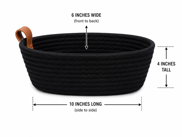 Woven Black Basket 10” | Farmhouse Storage Basket | Decorative Organizer