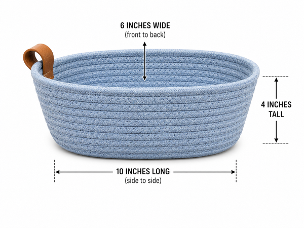 Light Blue Woven Basket 10” | Farmhouse Storage Basket | Decorative Organizer