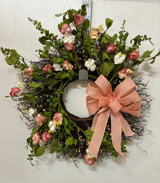 Peach Wildflower Sunburst Wreath 22"