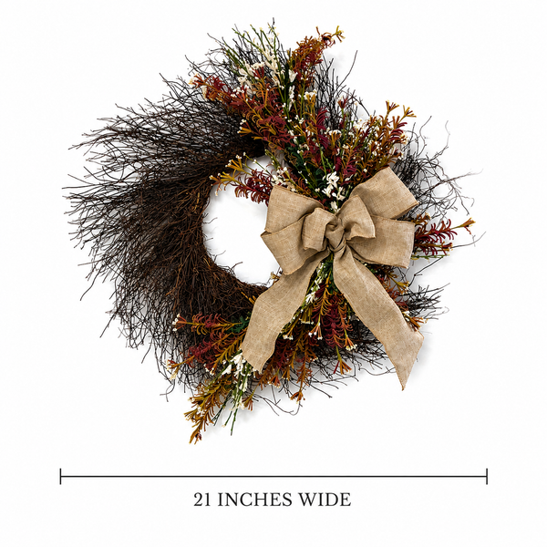 21" Fall Wildflower Wreath | Rustic Twig Wreath | Autumn Front Door Decor