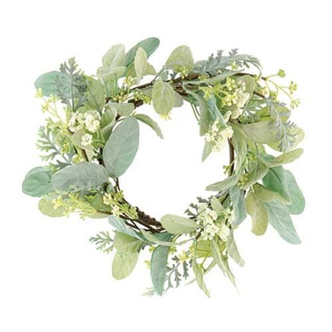 Mixed Lamb's Ear Candle ring/wreath 10"