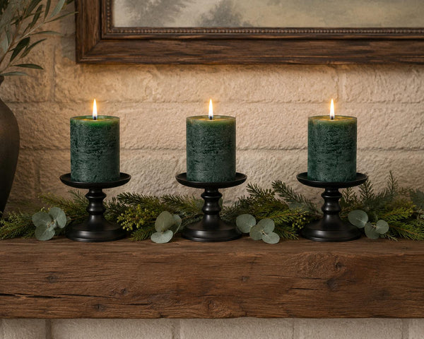 Green LED Pillar Candle  | Real Wax Timer Candles | Mantel Decor | Farmhouse Candle Centerpiece