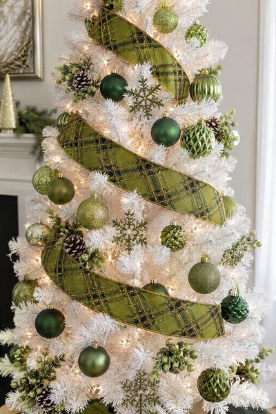 Green Plaid Wired Ribbon 2.5 Inch x 10 Yards | Christmas Ribbon | Gold Metallic Trim | Holiday Tree Ribbon | Gift Wrap Ribbon
