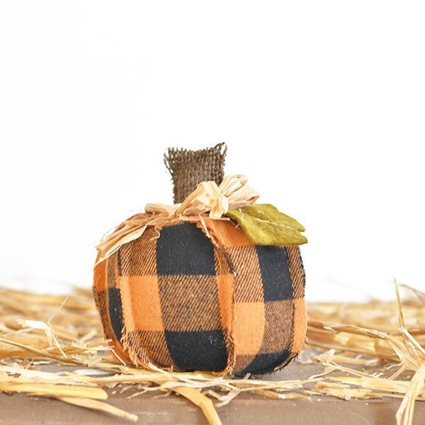 Plush Pumpkin Decor Orange Plaid 4.5""