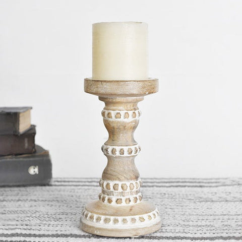 Wood Bead Candle Holder 7.85"