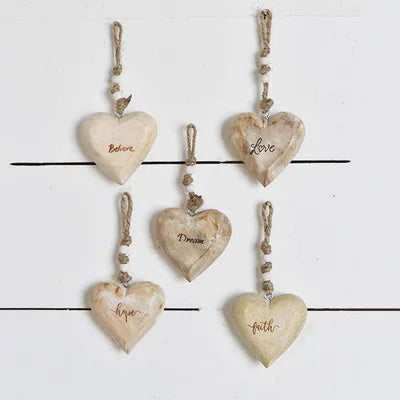 Carved Wood Heart w/jute hanger 3"