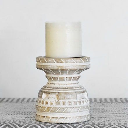 Candle Holder 5" Carved wood