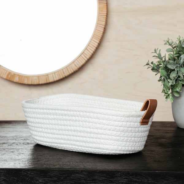 Ivory Woven Basket 10” | Farmhouse Storage Basket | Decorative Organizer