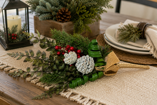 Winter Evergreen Pick | Frosted Pinecone & Berry Stem | Christmas Floral Pick | 14 Inch Holiday Greenery