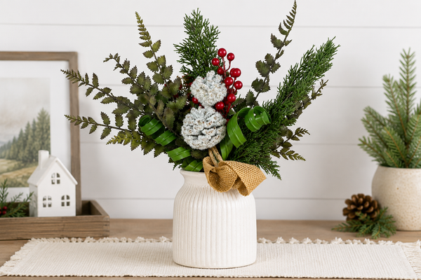 Winter Evergreen Pick | Frosted Pinecone & Berry Stem | Christmas Floral Pick | 14 Inch Holiday Greenery