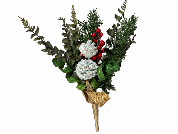 Winter Evergreen Pick | Frosted Pinecone & Berry Stem | Christmas Floral Pick | 14 Inch Holiday Greenery