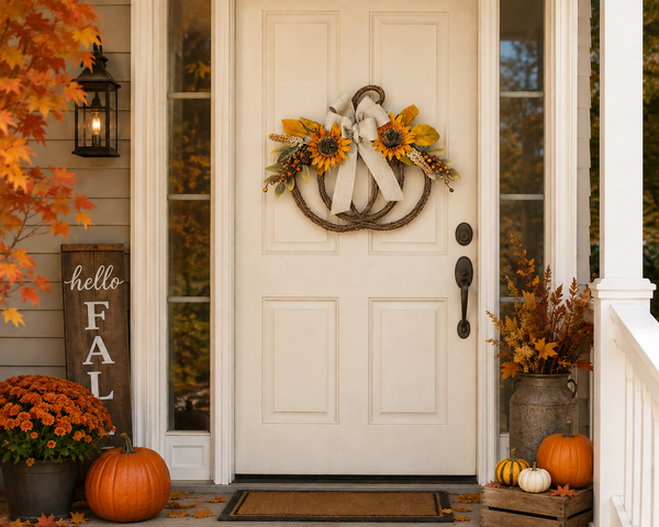 22" Fall Pumpkin Wreath | Sunflower Pumpkin Door Wreath