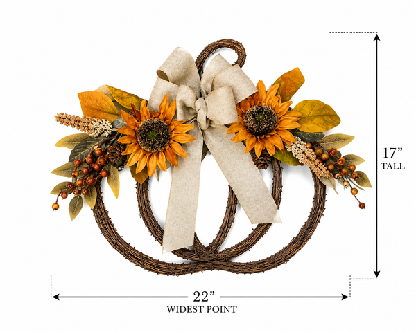 22" Fall Pumpkin Wreath | Sunflower Pumpkin Door Wreath