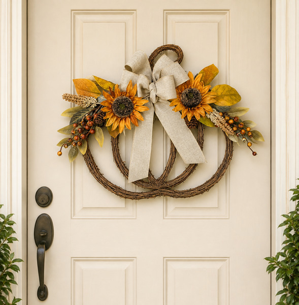 22" Fall Pumpkin Wreath | Sunflower Pumpkin Door Wreath