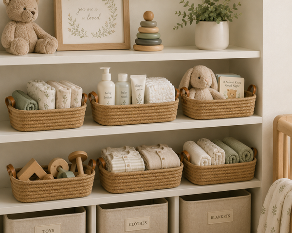 Natural Sand Color Woven Basket 10” | Farmhouse Storage Basket | Decorative Organizer