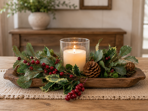 Winter Berry Pick | Frosted Pinecone & Holly Spray | Christmas Greenery Stem | Holiday Floral Pick | 19 Inch