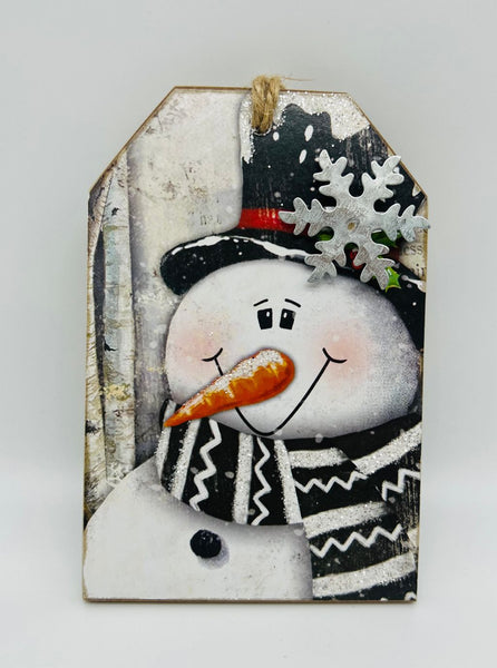 Snowman Tag Ornament 6"