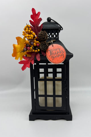 Fall Lantern w/timer candle 11" tall