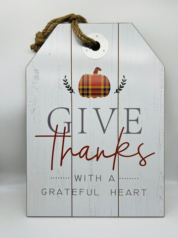 Give Thanks Hanging Harvest Sign 19"