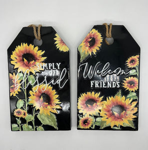 Sunflower Hanging Tin Tag Sign 12"