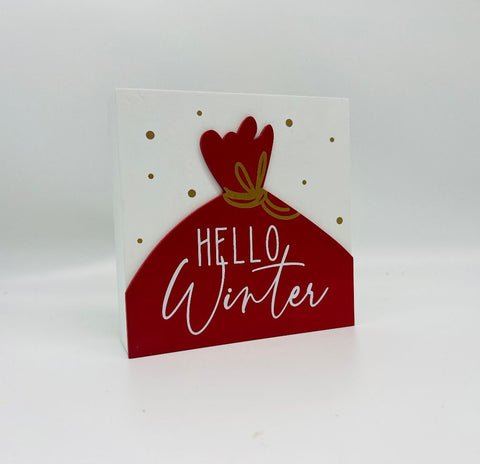 Hello Winter 6" Wood Block Sign